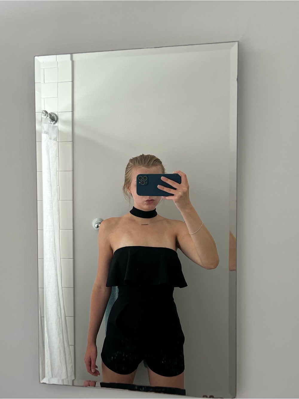 Fashion Nova Black Strapless Romper with Choker